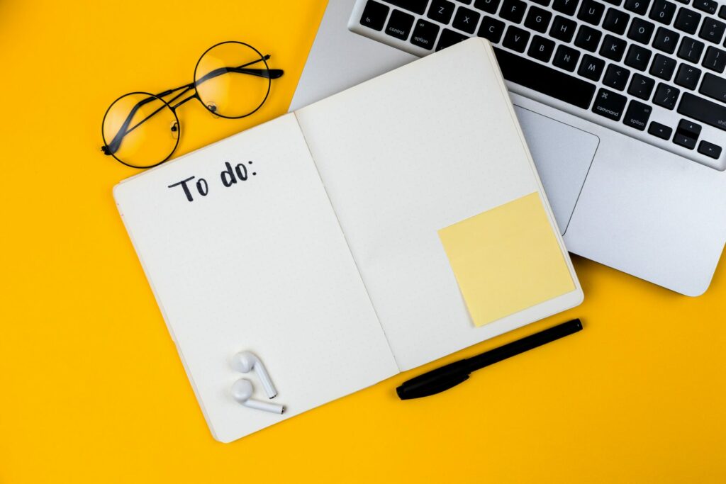 A notebook and a computer