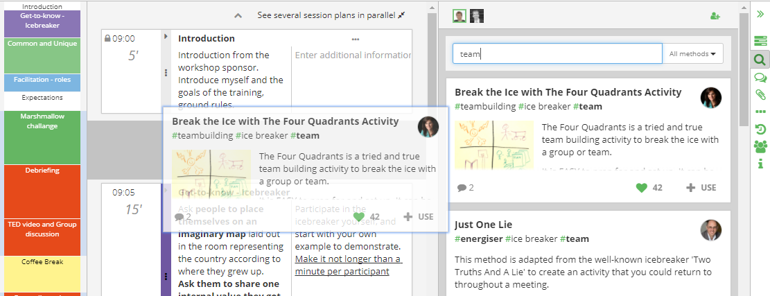 Moving a block from search results to your agenda